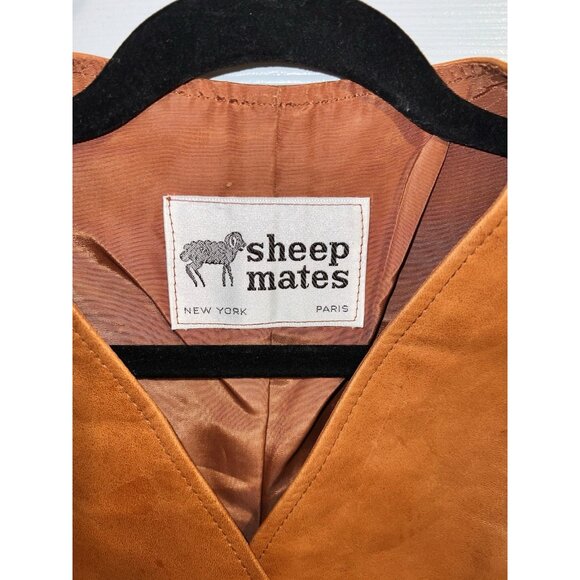 Vintage SHEEP MATES Cognac Leather Fitted Lined Vest Five Button Sz 8 - Picture 4 of 10